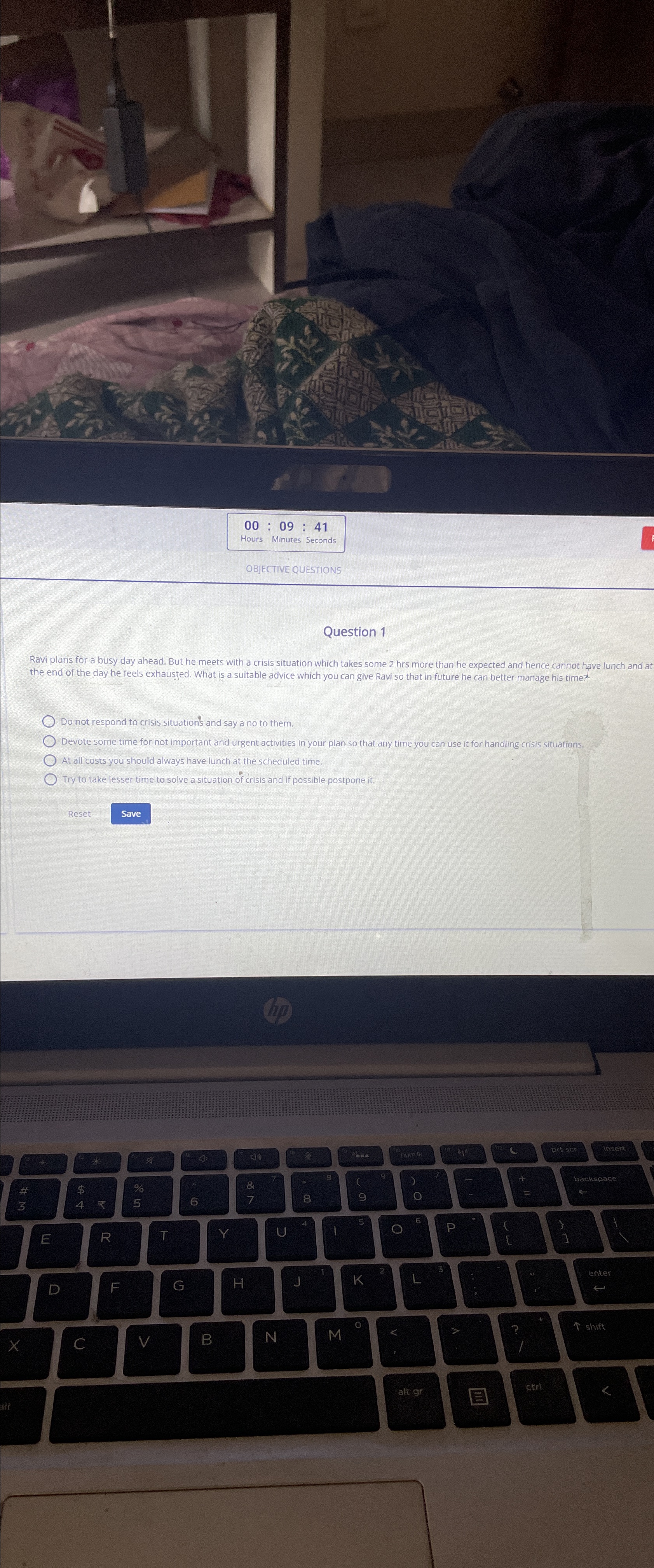  00:09:41 OBJECTIVE QUESTIONS Question 1 Ravi plans for a busy day