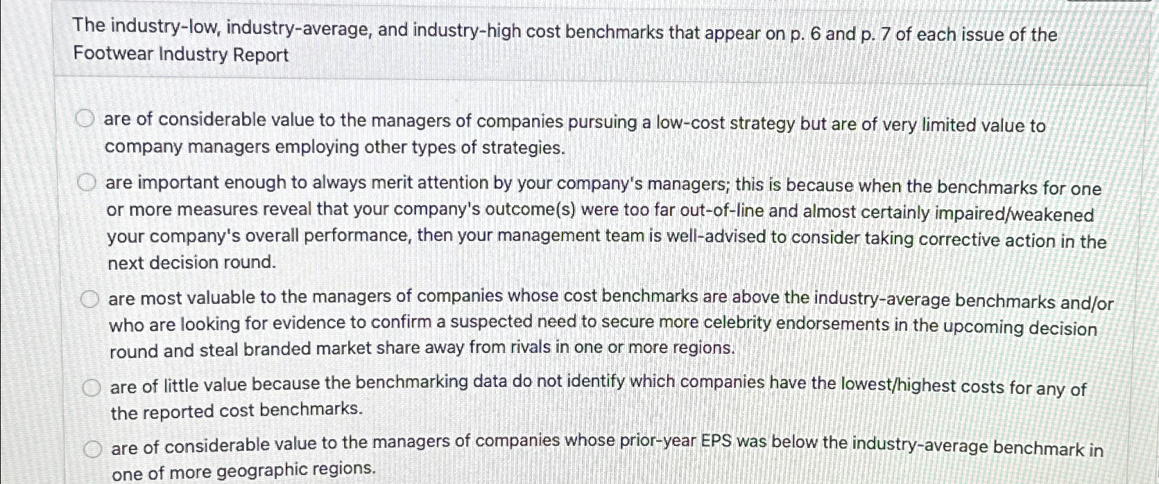  The industry-low, industry-average, and industry-high cost benchmarks that appear on p.6