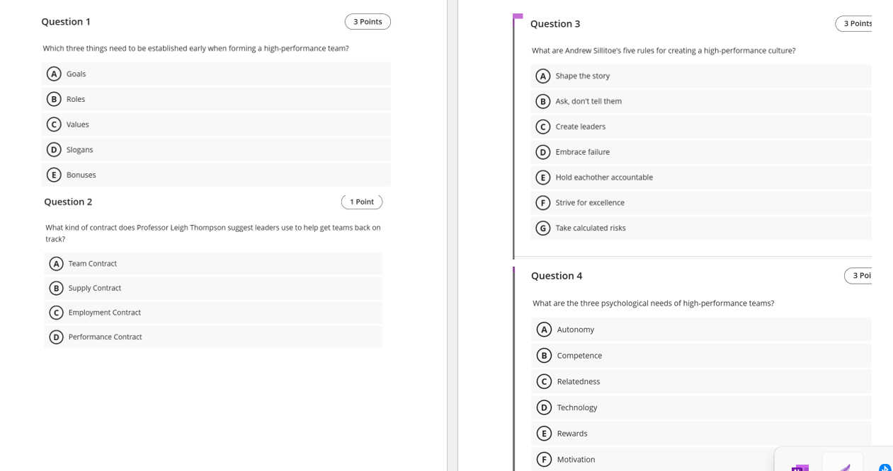  Question 1 Which three things need to be established early when