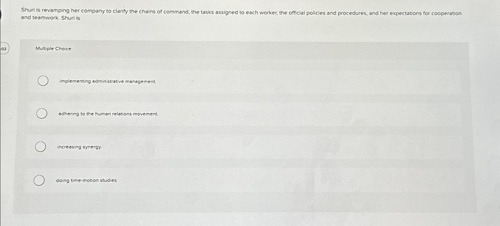 and teamwork. Shuri is Multiple Choice implementing administrative management. adhering to