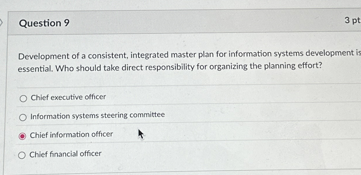  Question 9 Development of a consistent, integrated master plan for information