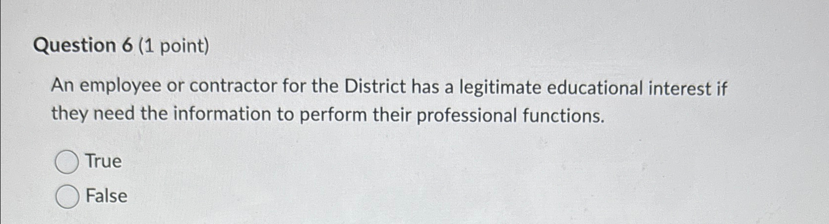  Question 6(1 point) An employee or contractor for the District has
