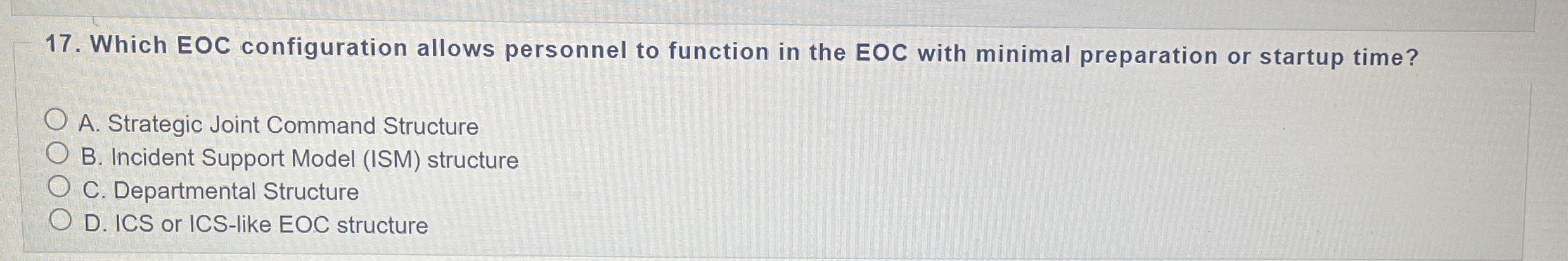  Which EOC configuration allows personnel to function in the EOC with