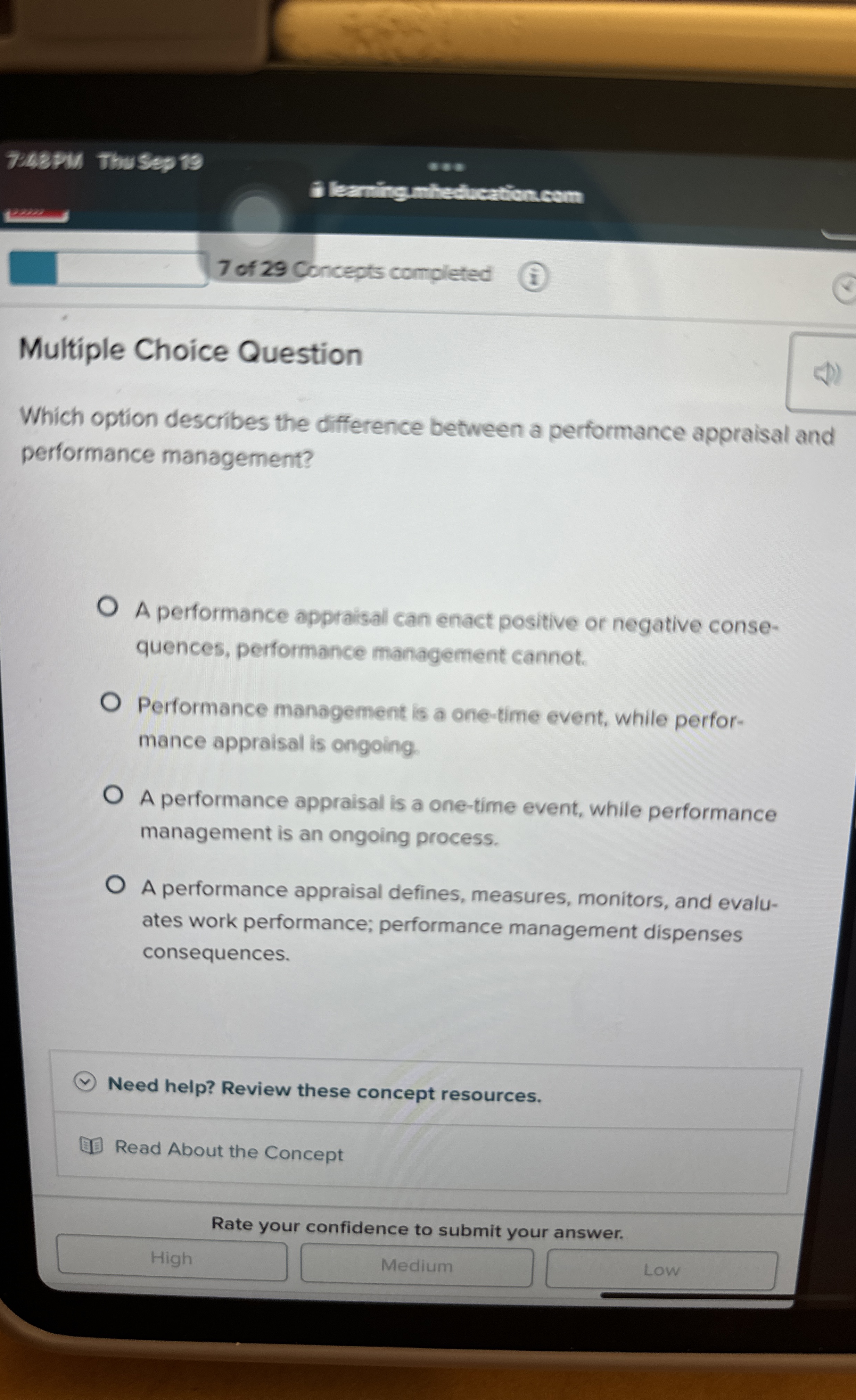 Multiple Choice Question Which option describes the difference between a performance