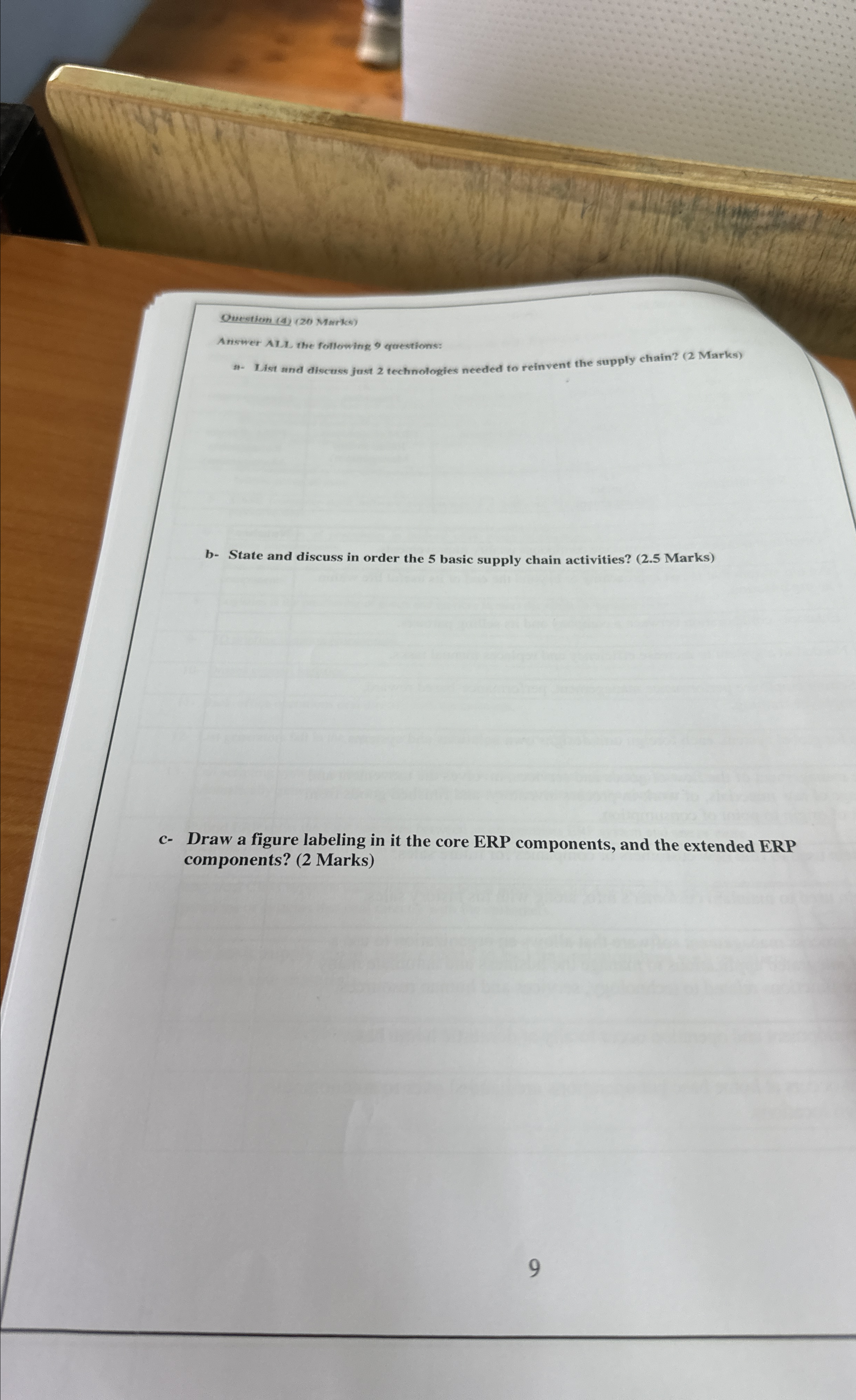  Owestion (4)(20 Marks) Answer AT, the following 9 questions: a- List