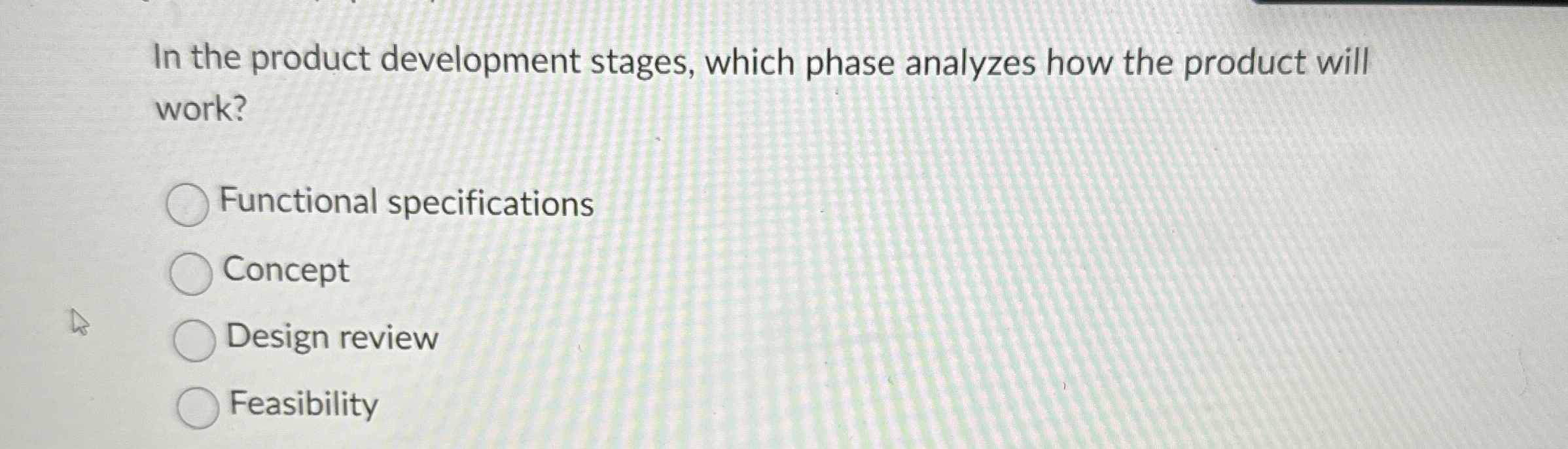  In the product development stages, which phase analyzes how the product