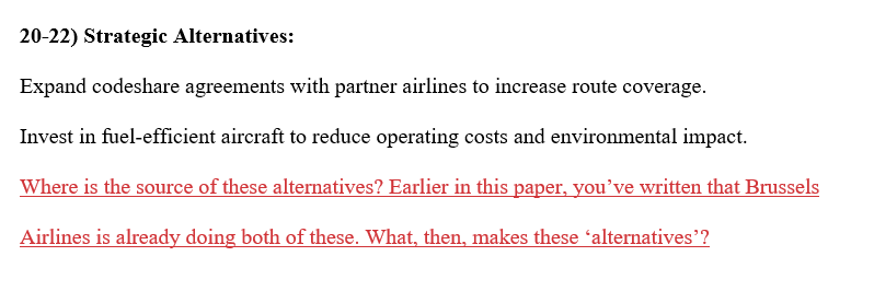  20-22) Strategic Alternatives: Expand codeshare agreements with partner airlines to increase