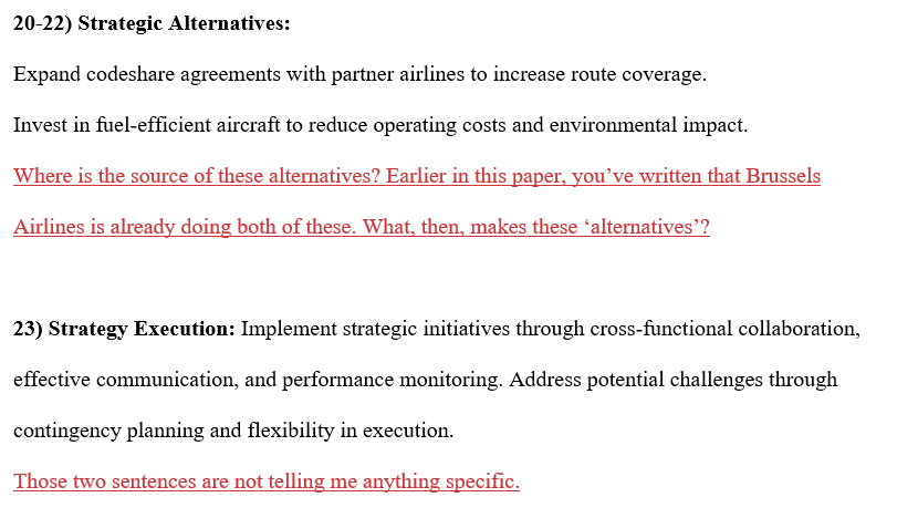  20-22) Strategic Alternatives: Expand codeshare agreements with partner airlines to increase