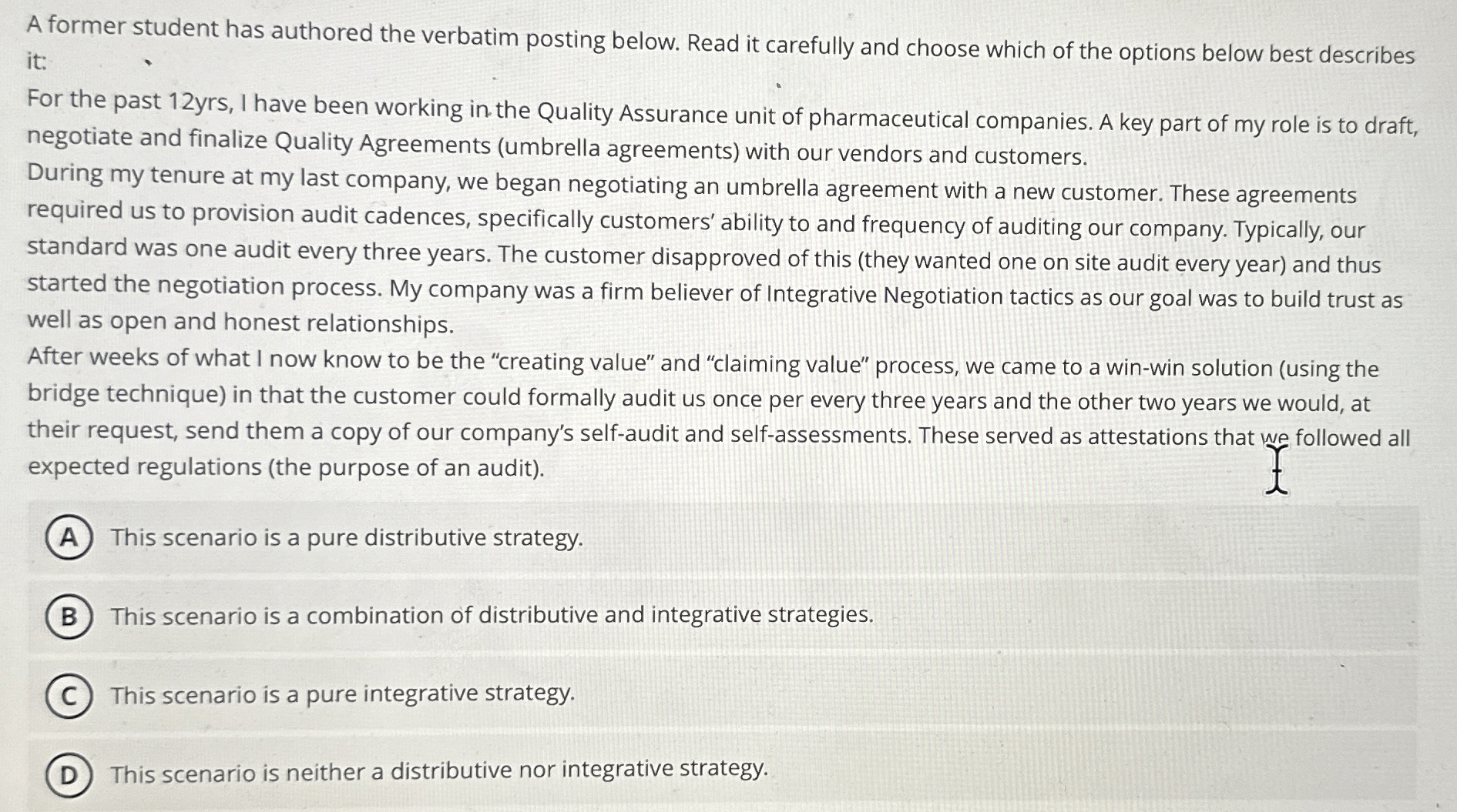  A former student has authored the verbatim posting below. Read it