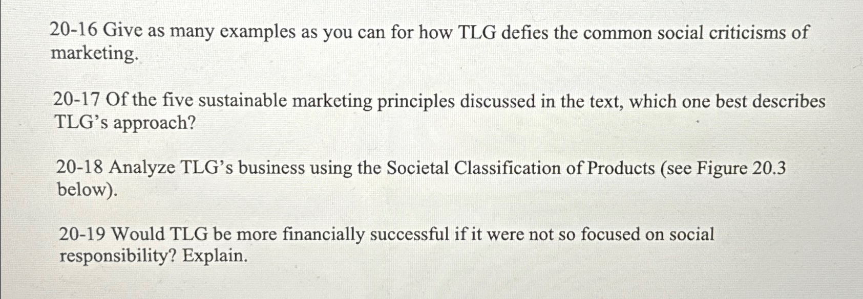  20-16 Give as many examples as you can for how TLG