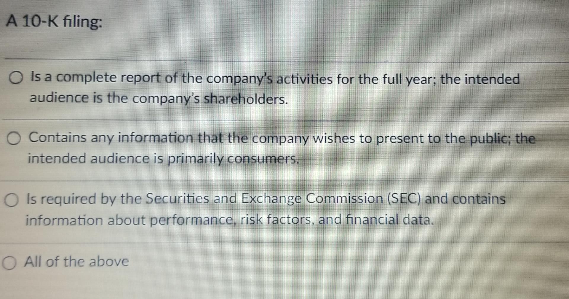  A 10-K filing: Is a complete report of the company's activities