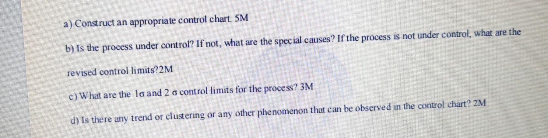  a) Construct an appropriate control chart. 5M b) Is the process
