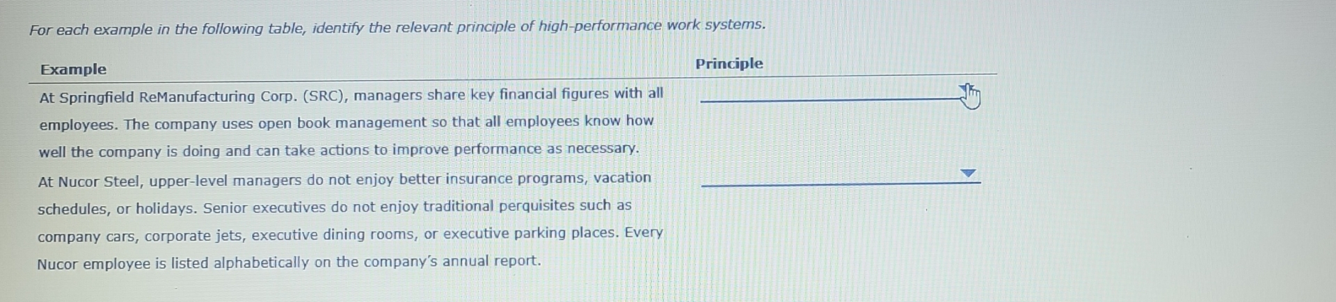  For each example in the following table, identify the relevant principle