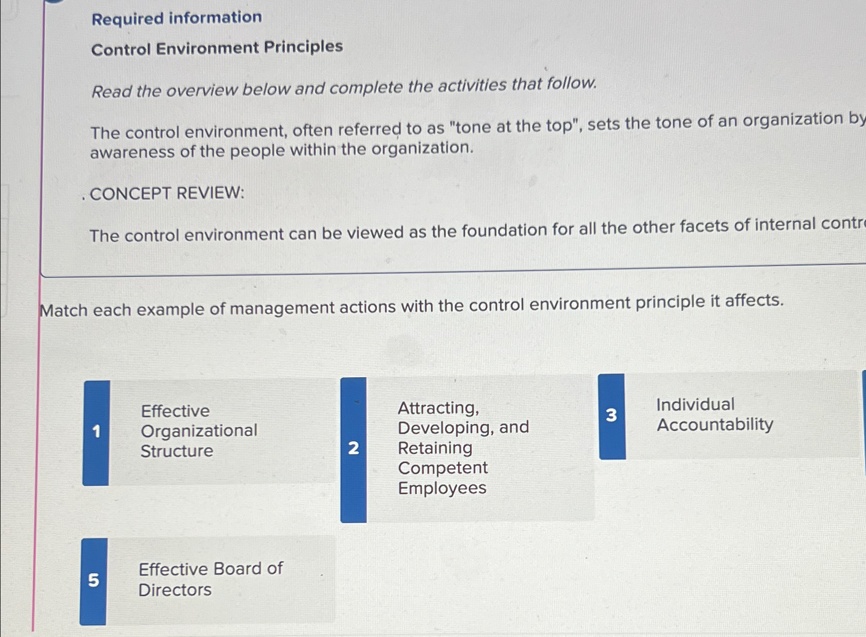  Required information Control Environment Principles Read the overview below and complete