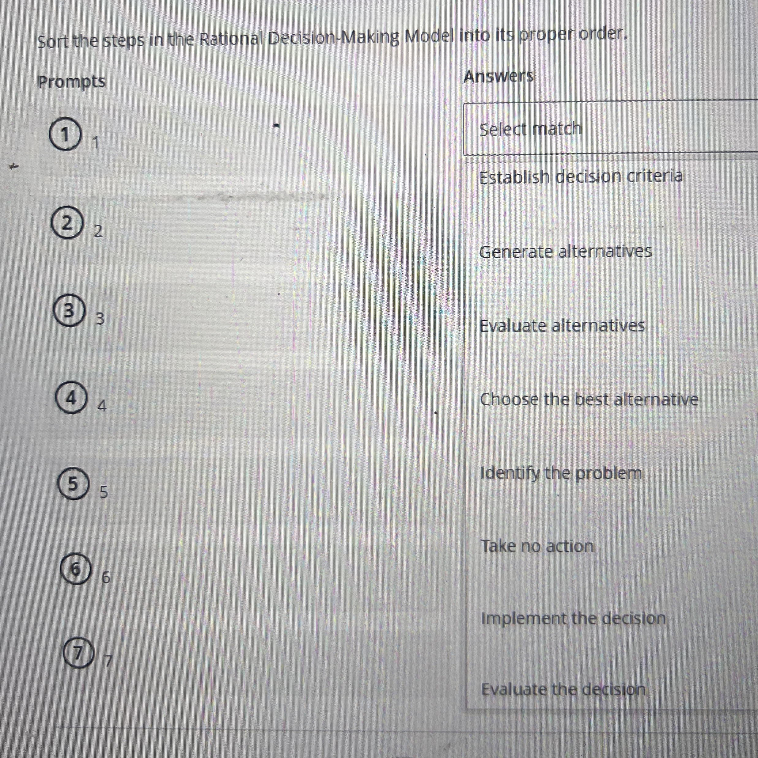  Sort the steps in the Rational Decision-Making Model into its proper