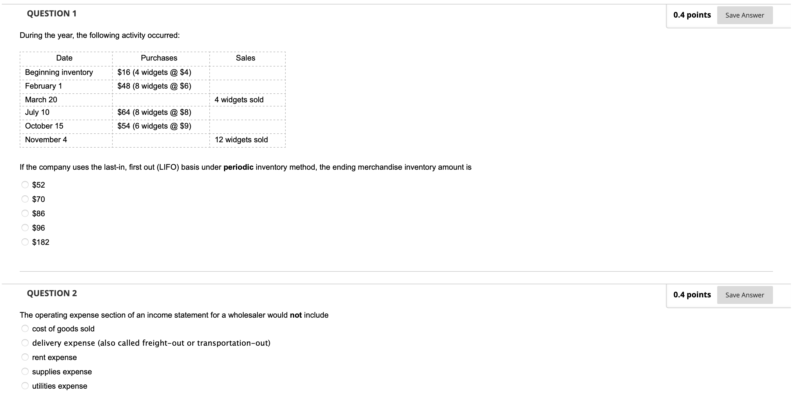 ACNT Post Homework 2303 QUESTION 1 0.4 points Save Answer During the
