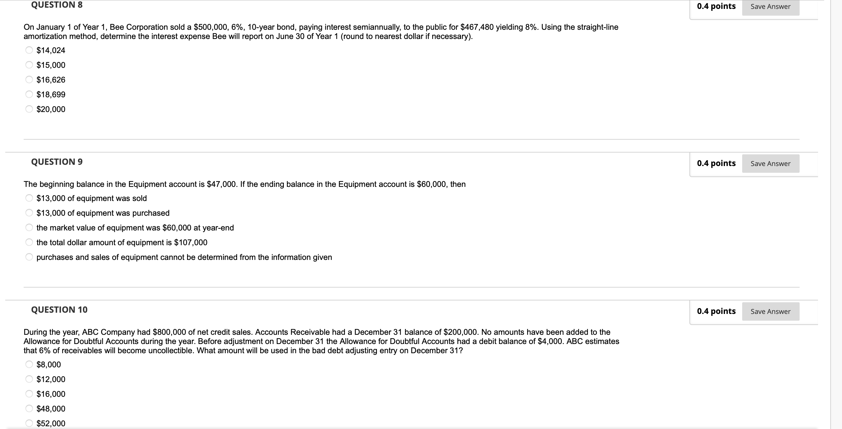 is \" $52 $70 ' $86 \\ $96 $182 QUESTION 2 0.4