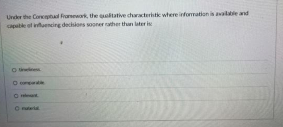  Under the Conceptual Framework, the qualitative characteristic where information is available