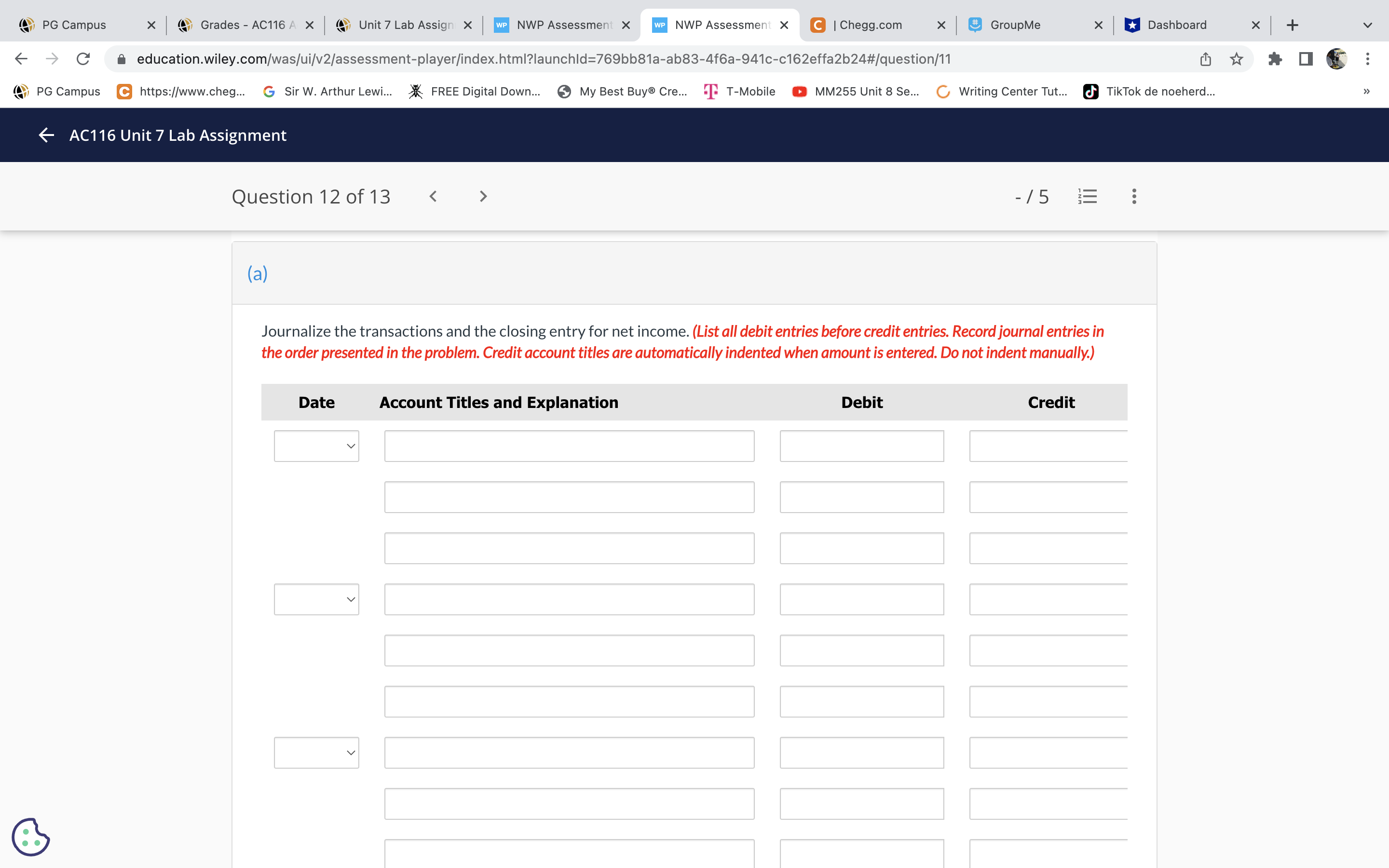 Assign X WP NWP Assessment X WP NWP Assessment X C |