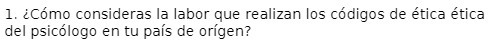  1. {Como consideras la labor que realizan los codigos de etica