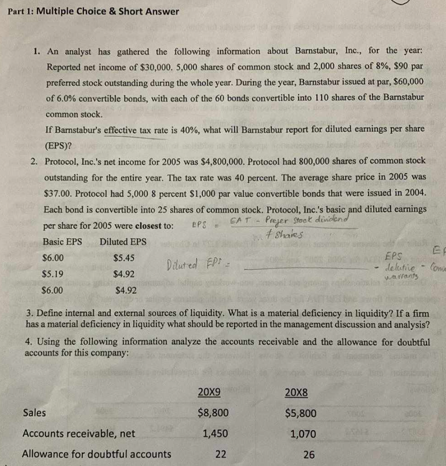  Part 1: Multiple Choice & Short Answer 1. An analyst has