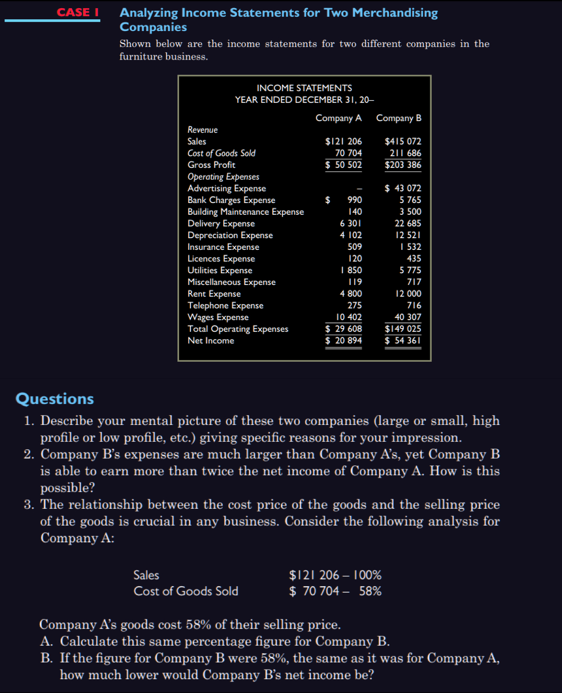 Work through this income statement case study: CASE I Analyzing Income Statements