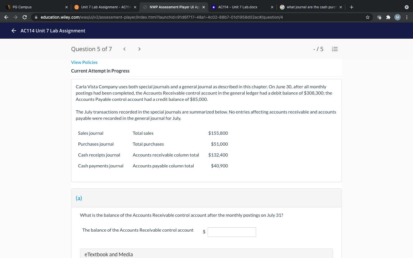 what journal are the cash purcl x C A education.wiley.com/was/ui/v2/assessment-player/index.html?launchld=91d6f717-48a1-4c02-8867-01d1958d02ac#/question/4 M AC114