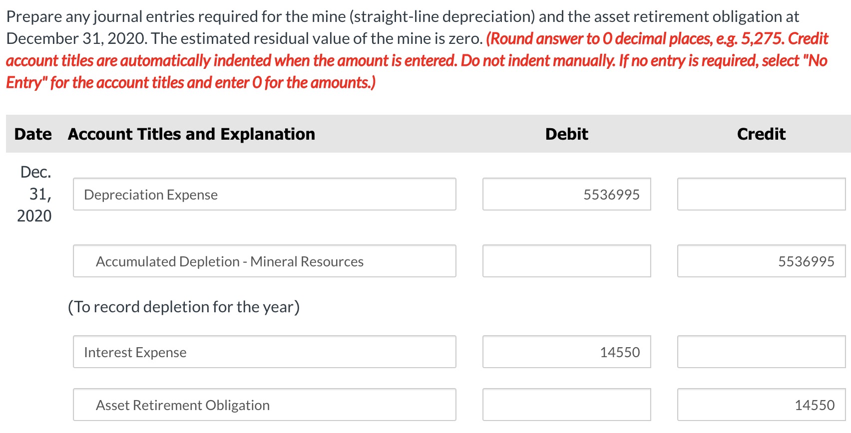 Limited purchased a strip mine for cash on April 1, 2020 at