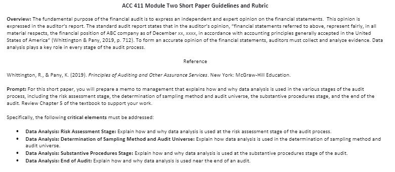 ACC 411 Module Two Short Paper Guidelines and Rubric Overview: The