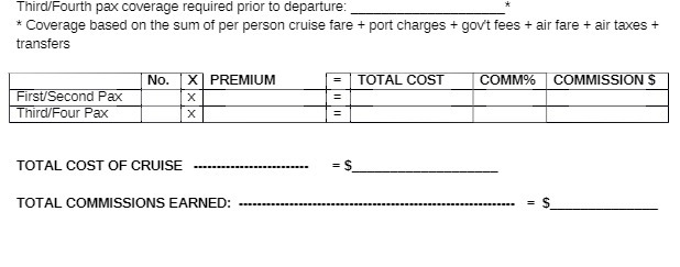Third/Fourth pax coverage required prior to departure: * Coverage based on