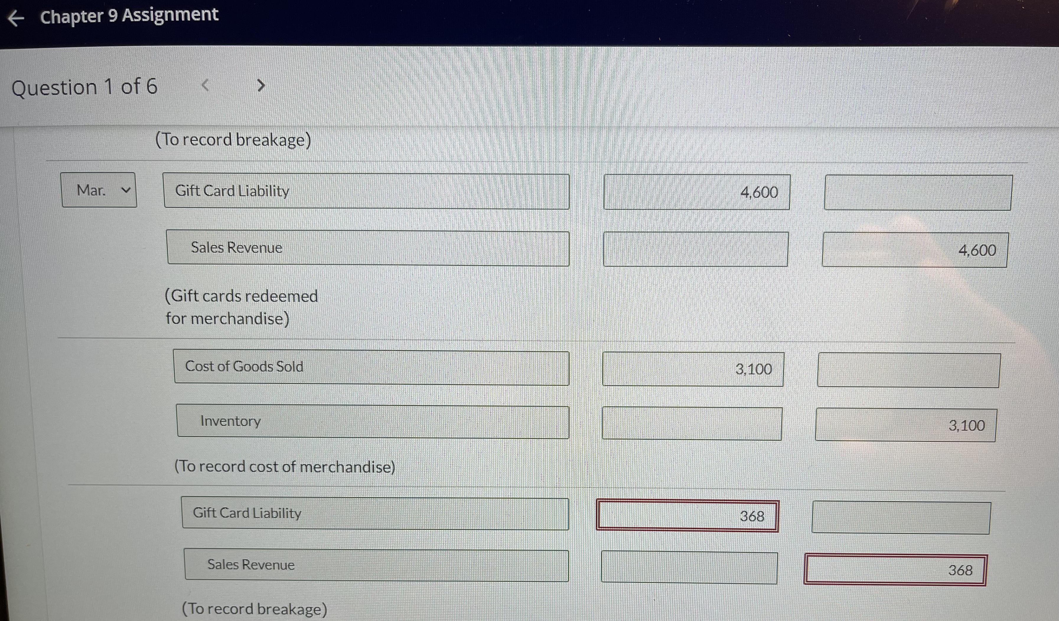  Chapter 9 Assignment Question 1 of 6