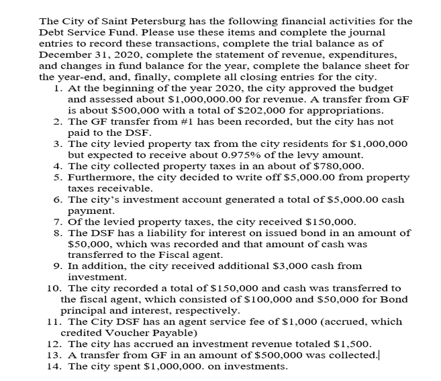 Please complete the journal entries for the below activities. 1-14. Please complete