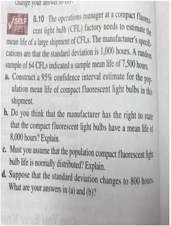 change your answer w \\up SELF 8.10 The operations manager at