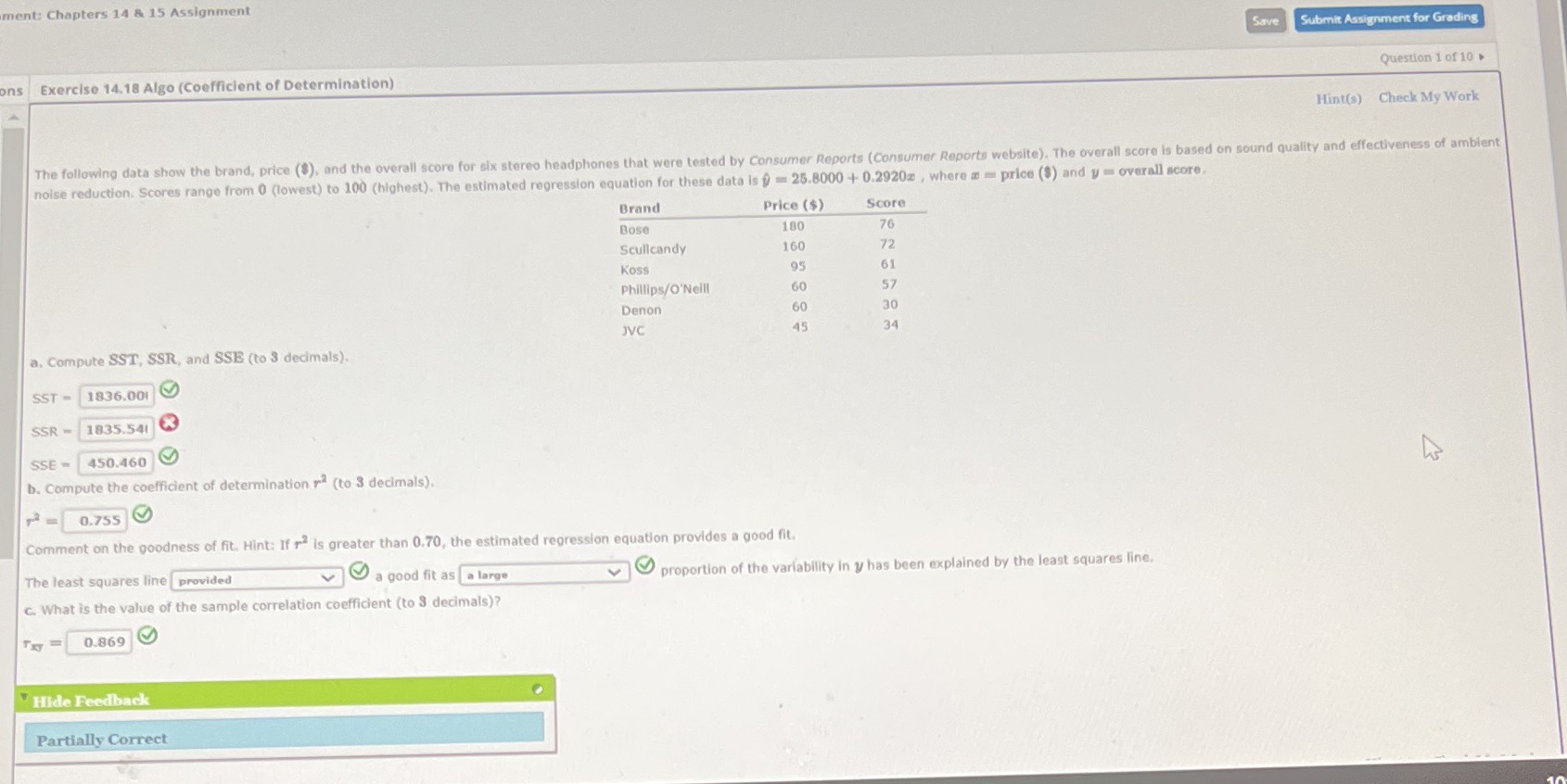 ment: Chapters 14 & 15 Assignment Save Submit Assignment for Grading