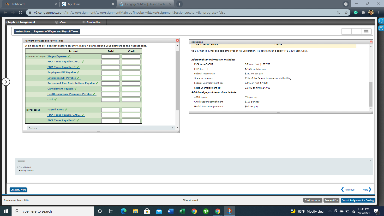 Chapter 6 Assignment Solve Debit and Credit Spaces with information given. in