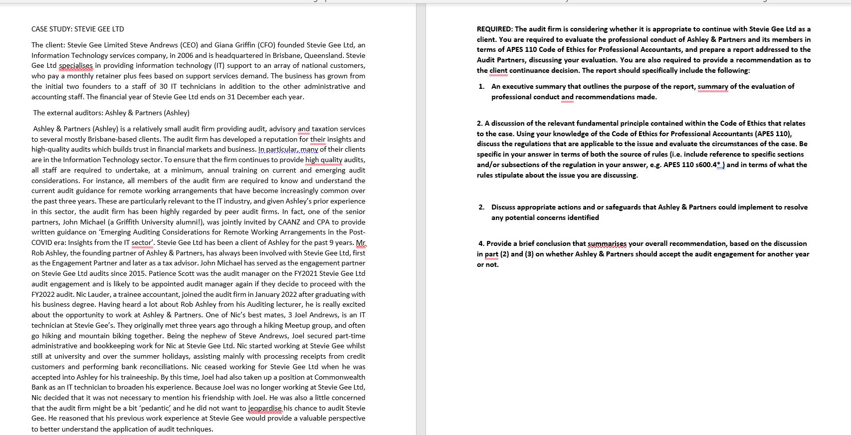 CASE STUDY: STEVIE GEE LTD REQUIRED: The audit firm is considering