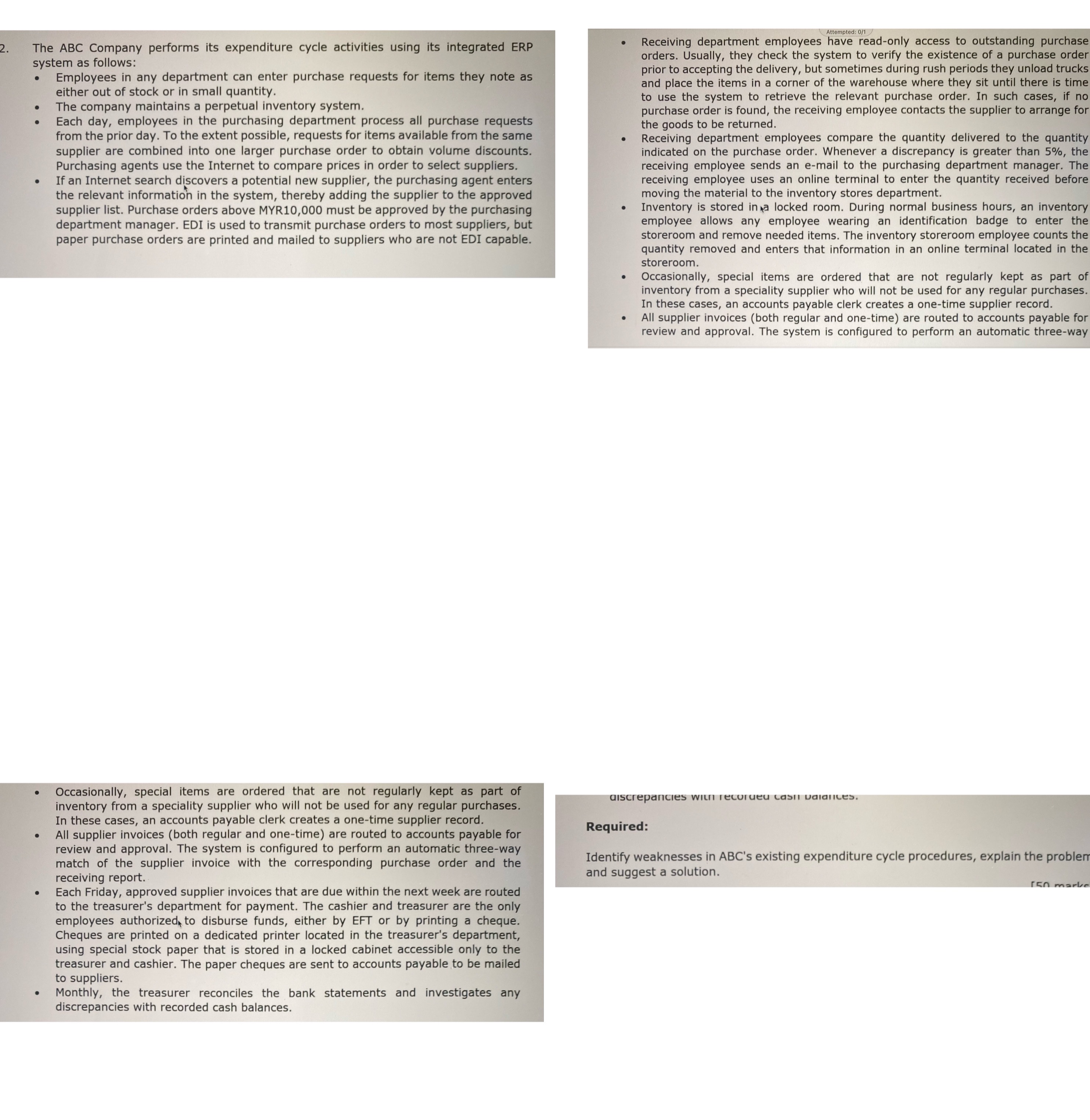  The ABC Company performs its expenditure cycle activities using its integrated