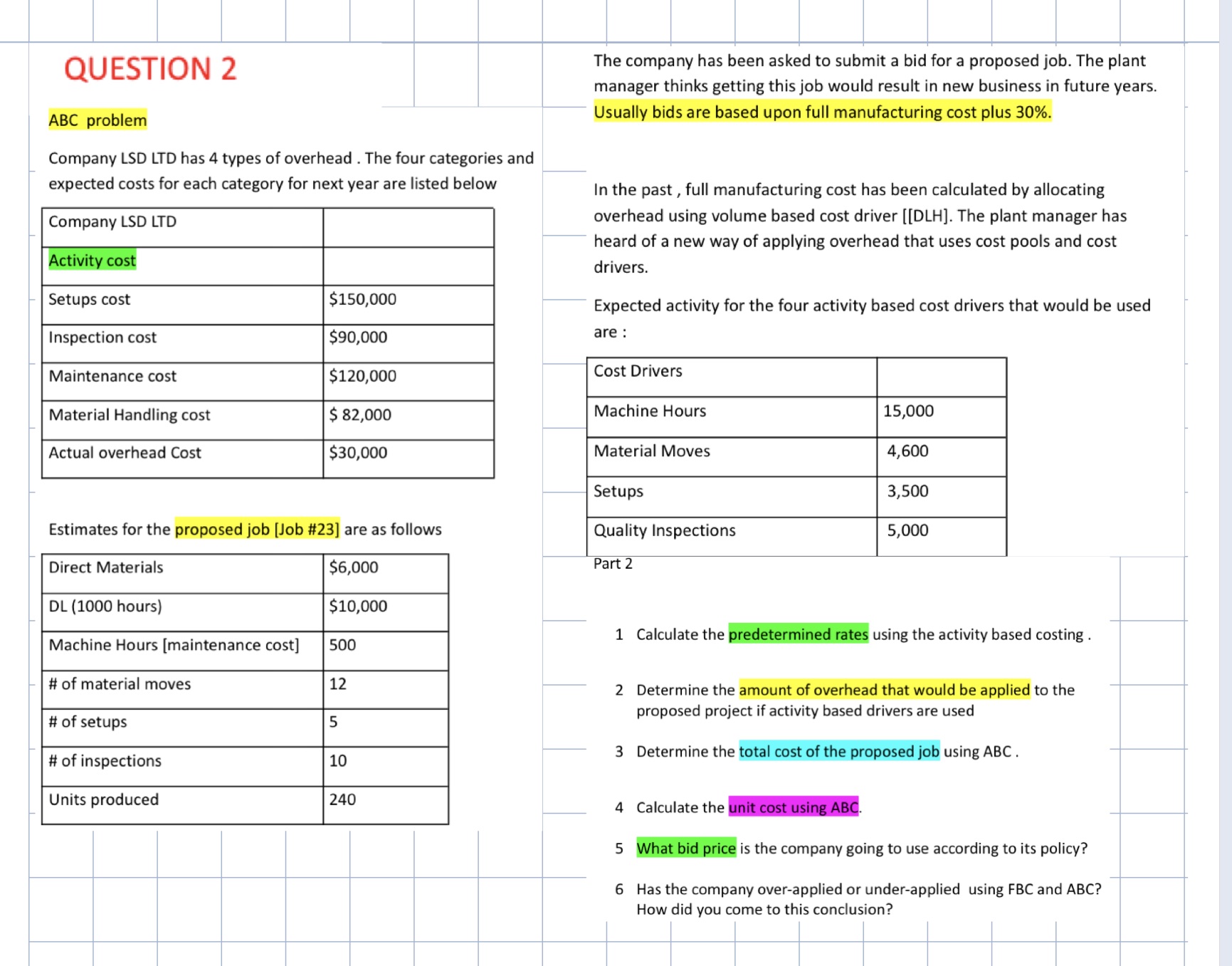  QUESTION 2 ABC problem Company LSD LTD has 4 types of