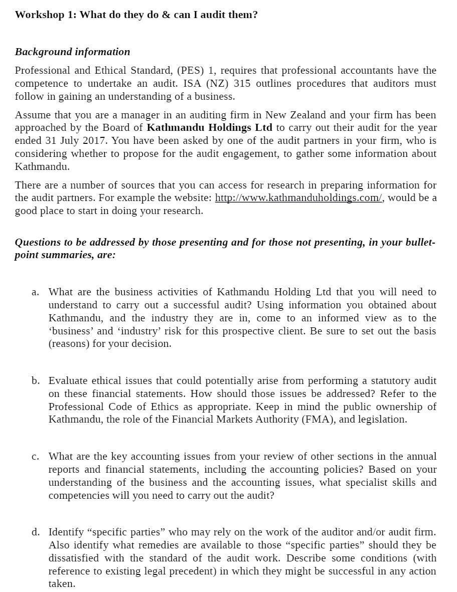 Workshop 1: What do they do 81 can I audit them?