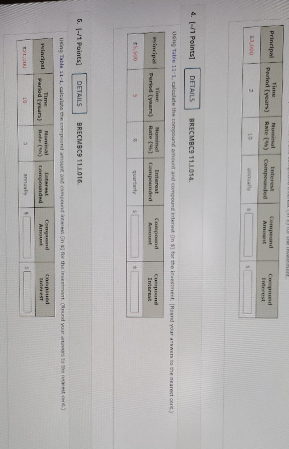 (3) Manually calculate the compound amount and compound interest (in $) for