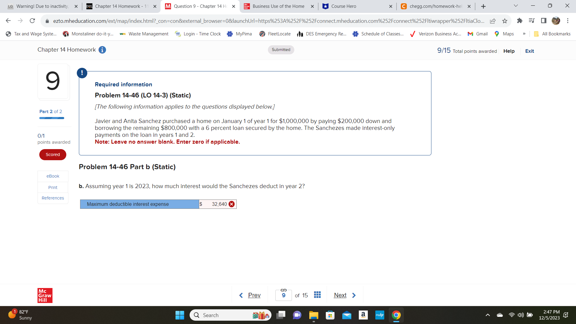  LG Warning! Due to inactivity, x D2L Chapter 14 Homework -