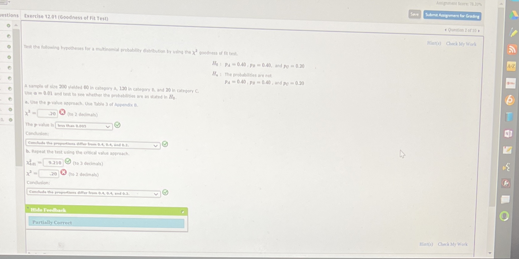  Assignment Score: 78.20% Save Submit Assignment for Grading estions Exercise 12.01