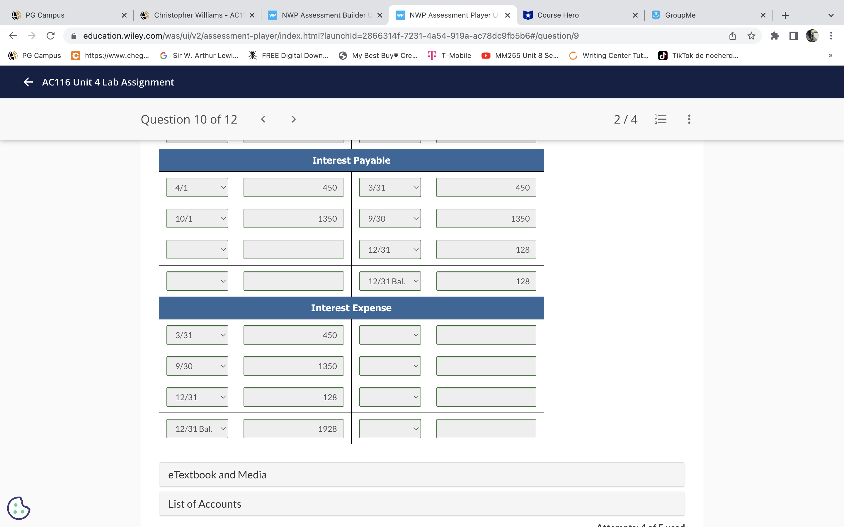 > > AC116 Unit 4 Lab Assignment Question 10 of 12 >