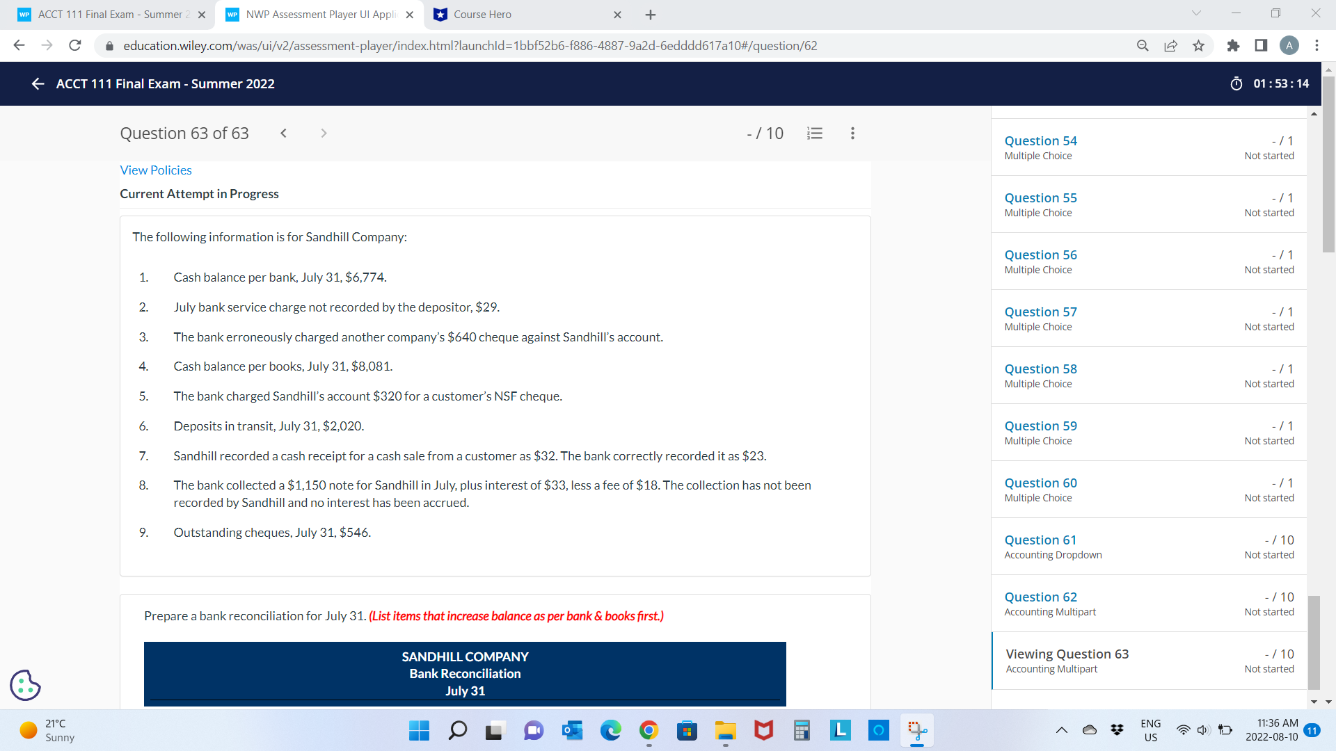  WP ACCT 111 Final Exam - Summer 2 X WP NWP