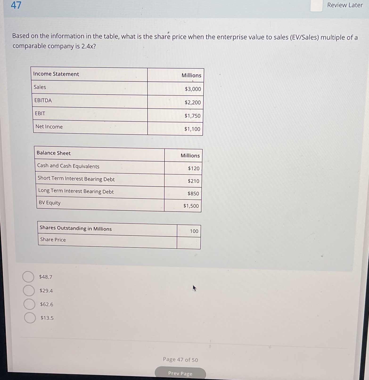 Please help Review Later 47 Based on the information in the table,