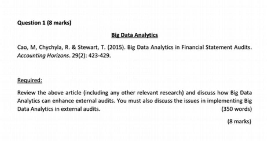  Question 1 (8 marks) Big Data Analytics Cao, M, Chychyla, R.