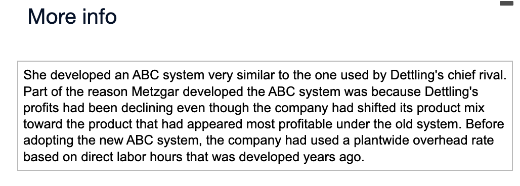 ..... Number of parts Finishing ............ Finishing direct labor hours Activity Cost
