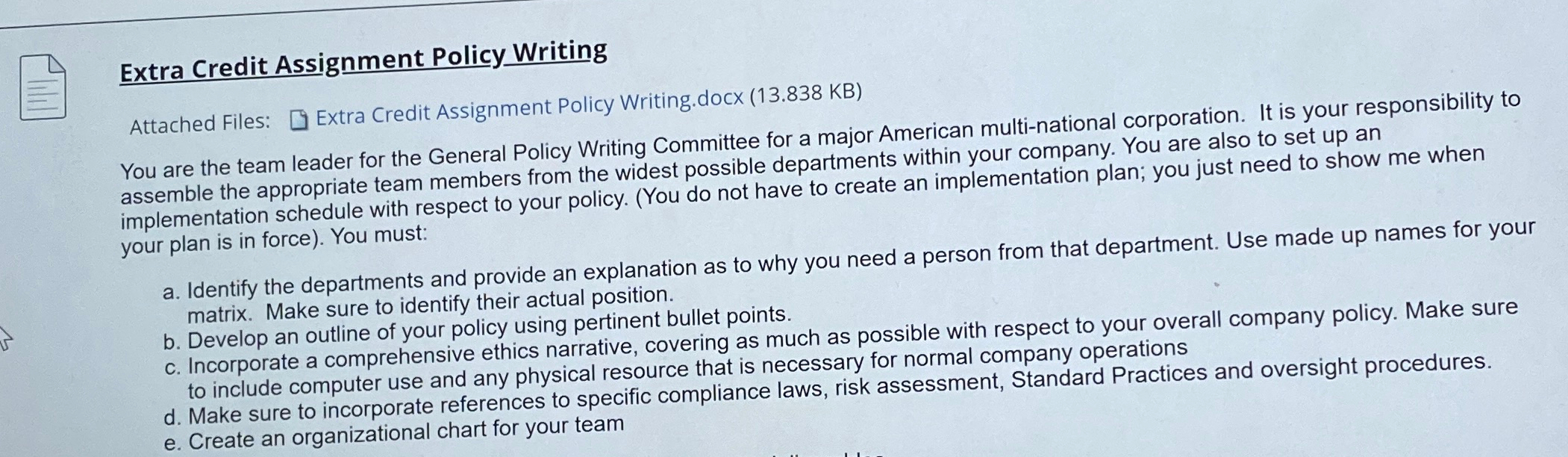  Extra Credit Assignment Policy Writing Attached Files: Extra Credit Assignment Policy