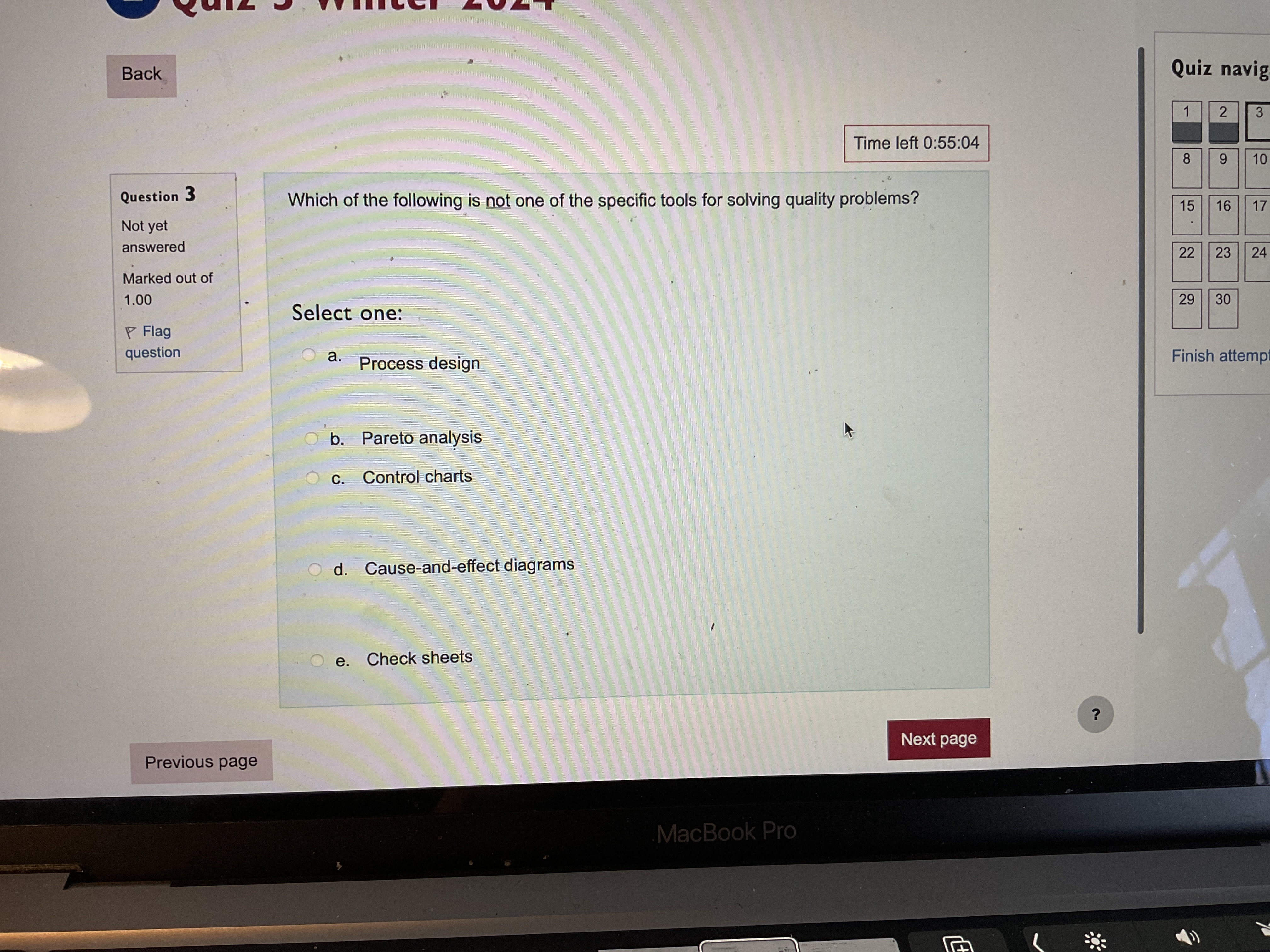  Back Time left 0:55:04 \table[[Question 3],[Not yet],[answered],[Marked out of],[1.00],[P Flag],[question]] Which