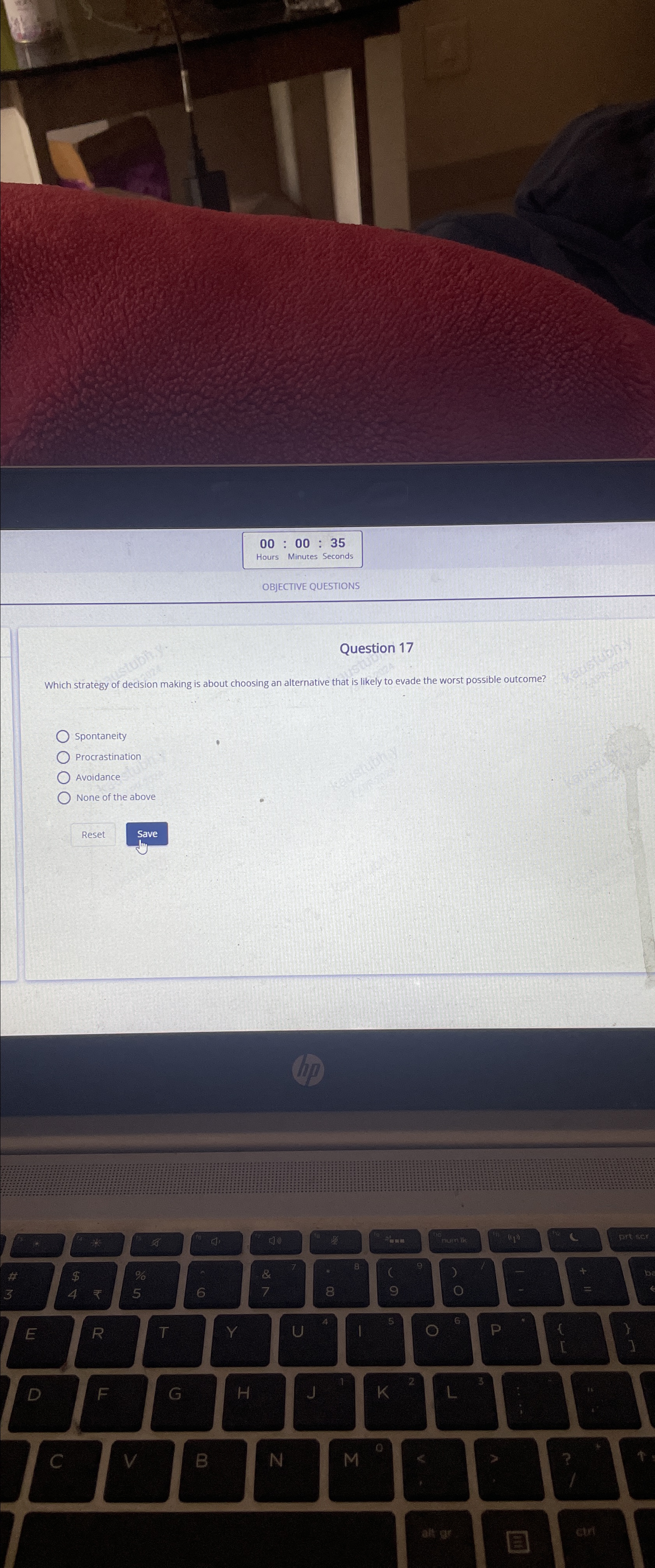  00:00:35 OBJECTIVE QUESTIONS Question 17 Which strategy of decision making is